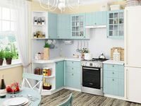 Небольшая угловая кухня в голубом и белом цвете Ейск
